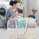 Collapsible Laundry Baskets with 3 Compartment, 150L Tear-proof Pop Up Hamper, Foldable Laundry Basket with Tote Handles, Dirty Clothes Hamper for Laundry, Bedroom, Bathroom, Dorm Beige