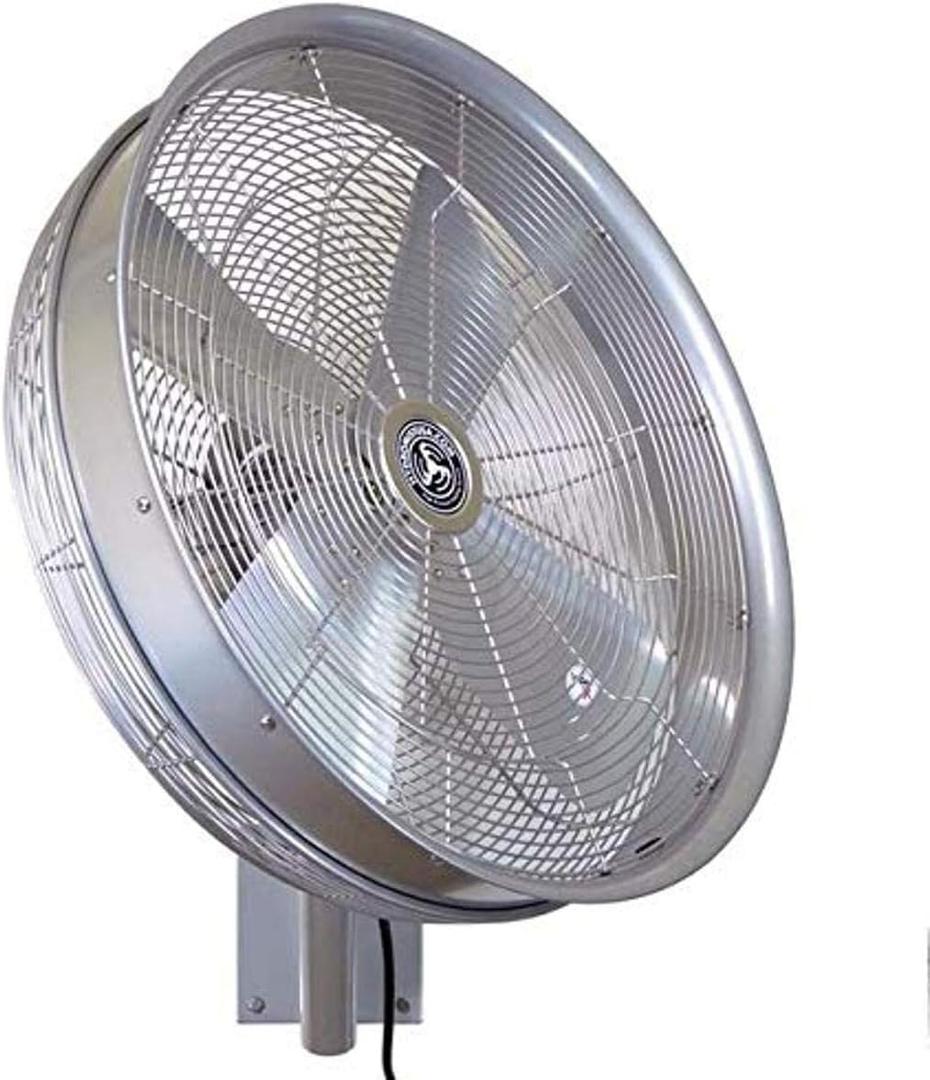 Hydromist Oscillating Wall Mounted Outdoor-Rated Fan, 3-Speed Control on Cord, Alum Fan Blade, Mounting Bracket and Black Cover Included, 24, Silver