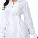 Women's Shirt Dresses Button Down Colorful Blouses Long Sleeve Floral Print Tops Loose Collar Sexy T-Shirts (Large)