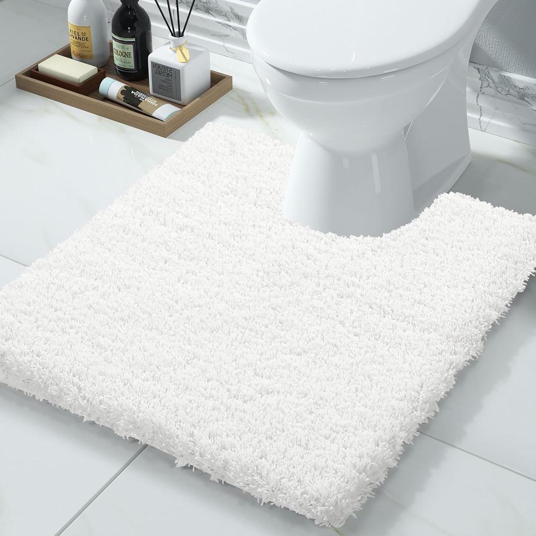 Yimobra U Shaped Toilet Bath Rug, Fluffy Plush, Super Shaggy Soft Non Slip, Water Absorbent Microfiber Bath Mat, Dries Quickly, Machine Washable Thick Bathroom Rugs, 20"x 24", Off White (20" x 24", Off White)