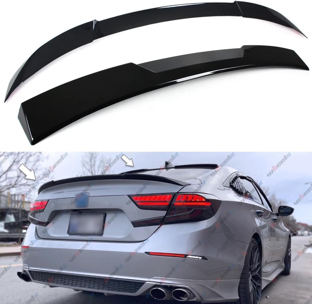 2Pcs Roof Top Spoiler & Rear Spoiler Compatible with 2018-2022 Honda Accord, V Style Duckbill Fits for 4 Door Sedan, Trunk Exterior High Kick Tail Deck Lid Wing Lip (Glossy Black)