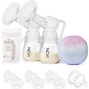 NCVI Double Electric Breast Pump 8122, Portable Milk Breastfeeding Pump with 4 Modes 9 Levels, Hospital-Grade Suction 280mmHg with 17/19/21/24mm Flanges for Home, Office and Travel, USB Rechargeable