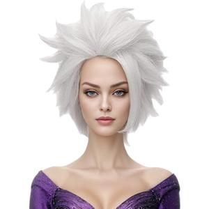 morvally Undersea Witch Costume Wig for Women Short Silver Grey Cosplay Wig Anime Layered Synthetic Hair Halloween Wigs for Adults