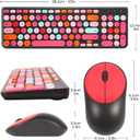 Wireless Keyboard and Mouse Combo, Retro Typewriter Keyboard with Round Keycaps, 2.4GHz USB Cute Wireless Keyboard Mouse for Computer, Desktop, Laptop and Computer (Black-Colorful)