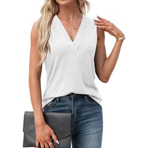 Agnes Urban Womens V Neck Tank Tops Dressy Summer Sleeveless Shirts Casual Loose Tunic Tops Blouses T Shirts, L