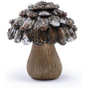 Napco 4 inch Snow-Dusted Pinecone Natural Mushroom Figurine Resin Rustic Woodland Winter & Holiday Decor