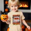 Toddler Halloween Shirts Baby boy Spooky Dude T-Shirt Funny Bandages Face Graphic Tee Bats Print Spooky Season Tops (5-6 Years, Beige)