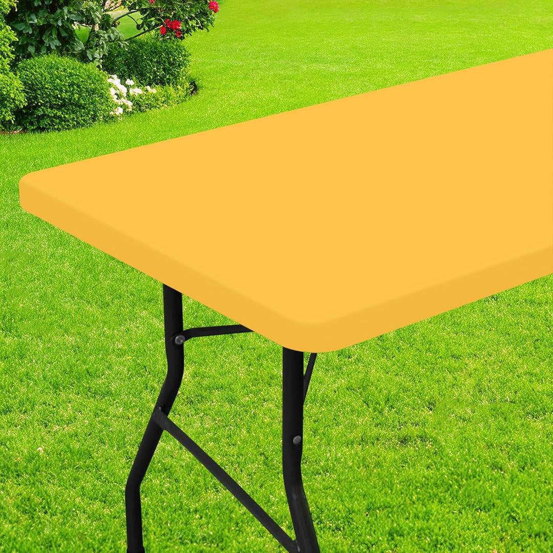 Smiry Rectangle Picnic Table Cloth, Waterproof Elastic Fitted Tablecloths for 6 Foot Tables, Washable Polyester Table Cover for Camping, Indoor and Outdoor (Mustard Yellow, 30"x72")