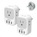 TESSAN 2 Pack Type E F Plug Adapter, Germany France Power Travel Adaptor with 3 USB Charger(1 USB C PD 20W), 4 Outlets Schuko Plug for US to Europe Spain Iceland Korea Greece Russia German French