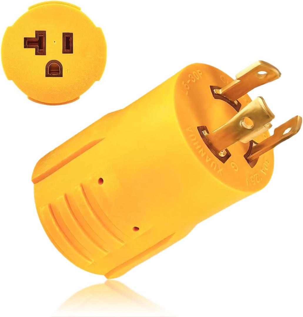 NEMA L5-30P to 5-15/20R RV Generator Adapter, 3-Prong Locking Generator Shore Power Adapter: NEMA L5-30P to Household Regular 5-15R/5-20R Inlet Connector - 30A to 110V/120V for RVs & Marine