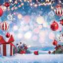 LYCGS 7X5ft Christmas Backdrop Winter Dream Wonderland Photo Background Xmas Tree Snowflake Gift Red Star Ball Backdrops for Photography Xmas Party Backdrop X-169