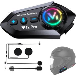 Motorcycle Helmet Bluetooth 5.4 Headset Speakers Wireless Intercom Headset 500m 2 Riders Group Motorcycle Communication System with Dual Chip for Audio Multitasking Universal