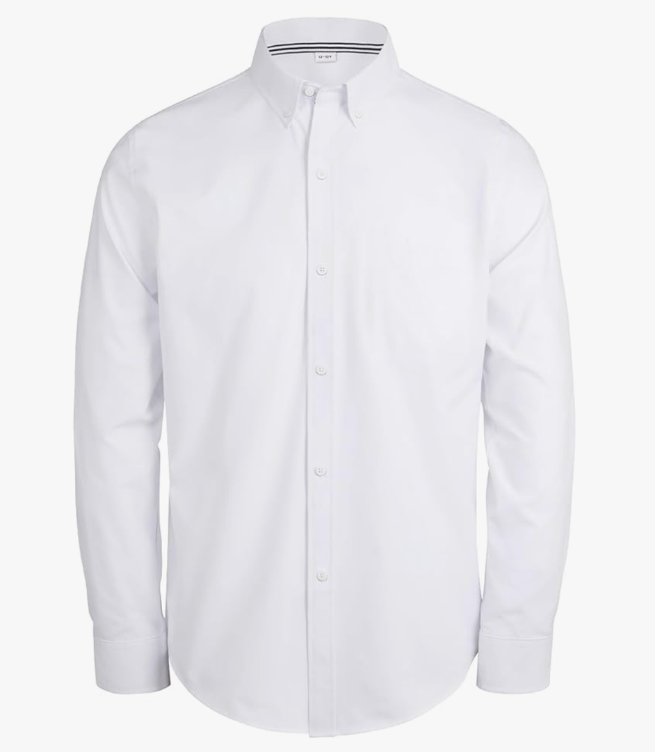 Boy's Long Sleeve Oxford Dress Shirts Solid Casual Button Down Collar Shirt Kids Formal Uniform Tops 12-13Y
