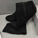 Shoe'N Tale Women Stretch Suede Chunky Heel Thigh High Over The Knee Boots(6.5, Black-Mid Heel)