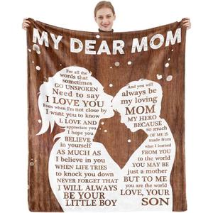 Mom Gifts from Son Christmas Mom Blanket Soft Flannel Throw Blanket Presents for Mother Birthday Mother's Day Throw Blanket Wood 50" x 60"
