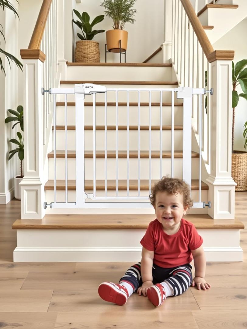 Baby Gate for Stairs, 30'' Tall, 29.5-40.5" Wide Baby Gates for Doorways, Walk Thru Auto Close Metal Dog Gate for House, Stairs and Doorways, Child Gate Pressure Mounted Pet Gate Indoor (White)