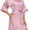 Women's Satin Kimono Robes Bridesmaid Wedding Robes Silky Bathrobes Summer Loungewear S