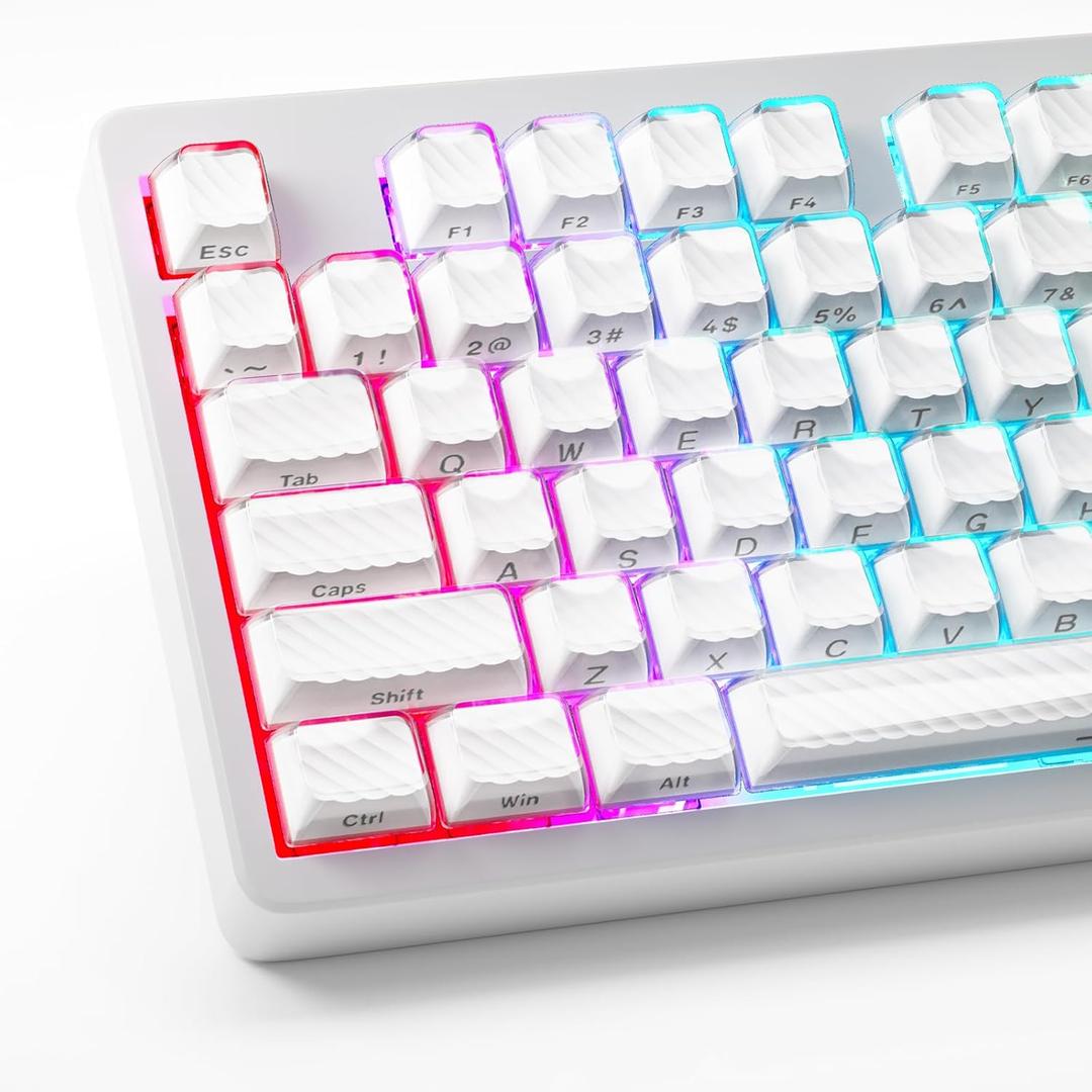 HITIME XVX Keycaps, Crystal Jelly Keycaps 75 65 60 100 Percent, White Custom Side Printed Key caps for ANSI/ISO Layout 61/68/84/87/98/104 Gaming Mechanical Keyboard, OEM Profile 136 Keys