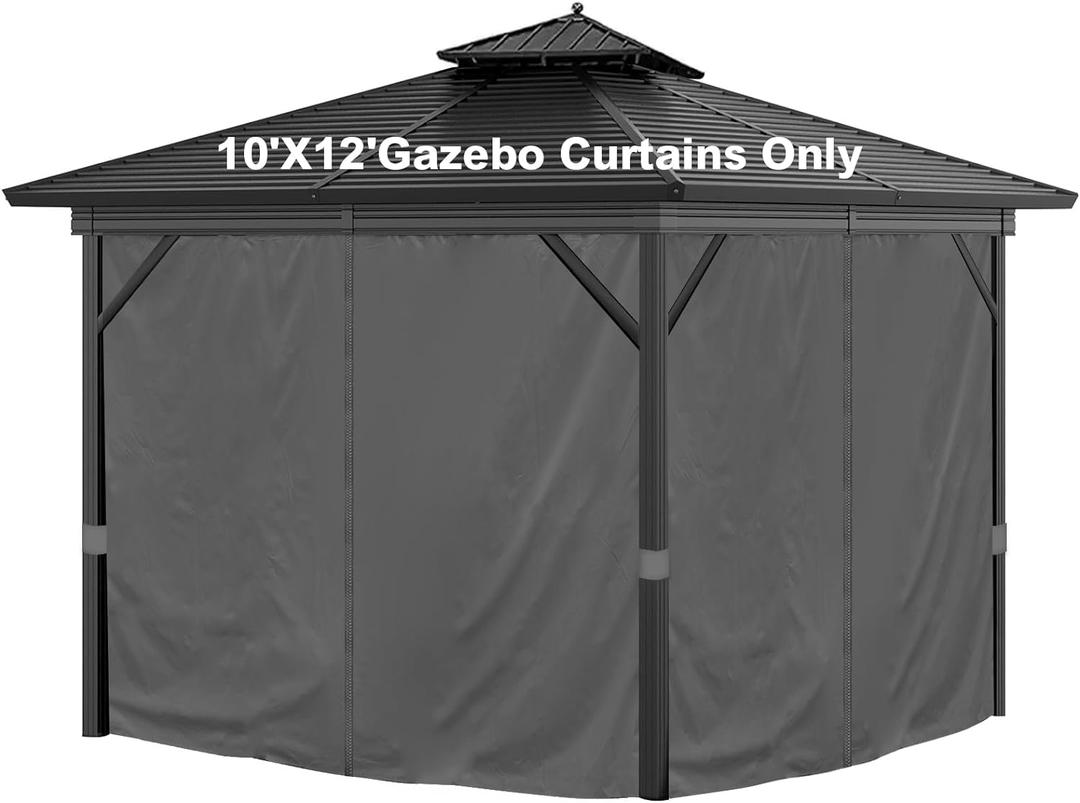 10'x12' Privacy Gazebo Curtains Outdoor Waterproof, 4-Panels Sidewall Curtain Universal Replacement with Zipper for Patio, Backyard, Garden (Only Curtains, Grey)