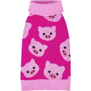 CuteBone Dog Sweater for Small Dogs Pink Pig Knit Puppy Sweater Turtleneck Pet Winter Clothes Cat Apparel with Harness Hole, Small