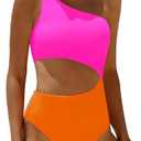 Women's One Piece Swimsuit- One Shoulder Bathing Suit Cutout Tummy Control Swimwear.XL