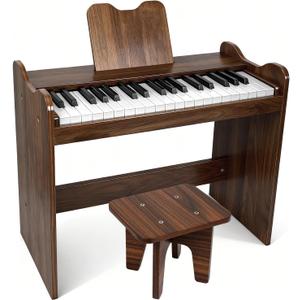 Kids Piano Keyboard, 37 Keys Digital Wood Piano with Stool Music Stand Toddler Music Educational Instrument Toy, Xmas Birthday Gifts for 3+ Girls Boys