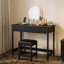 ChooChoo 47.2 Inch Modern Desk with Drawers, Makeup Vanity Desk with Padded Stool, Writing Computer Desk for Home Office & Bedroom, Black, 47.24in