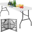 BestOffice 8FT Picnic Table Folding Table Camping Table Plastic Table Fold Up Table Lock for Party Event,White