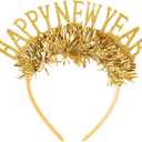 AIUPUOC 2026 Happy New Year Headband Glitter Silver Happy New Year Eve Hair Accessories for Women Adult (Gold)