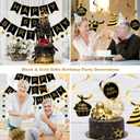60th Birthday Decorations, Happy Birthday Banner with Honeycomb Balls, Gifts Hanging Swirl Streamers, Circle Dots Garland - Happy Birthday Party Decorations for Women Men (Black and Gold, 60th)