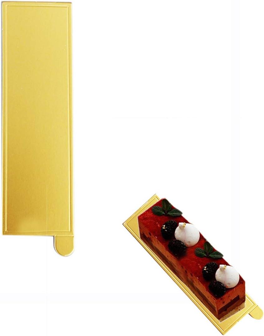 100 pcs 5.12"x1.57" Mini Cake Boards, Long Bar Rectangular Gold Mousse Cardboard Set, Cupcake Base, Dessert Displays Tray, Disposable Paper Coasters, for Wedding Party Cake Pastry Cup