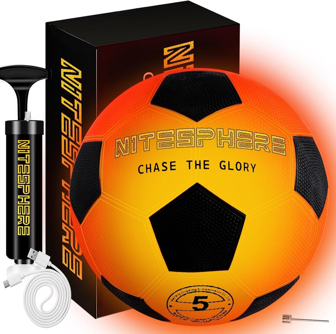 Light Up Soccer Ball: Glow in The Dark Ball with LED - Size 3 - Durable & Rechargeable Outdoor Sports, Birthday Gifts for Boys 6-8 8-12 - Fun Nighttime Activity Cool Stuff Kids Age 5 6 7 8  Youth Size 5