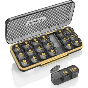 Pill Organizer 3 Times A Day, 7 Day Pill Box 3 Times A Day - Acedada Weekly Vitamin Box Organizer with 7 Separate Containers, Portable Daily Medicine Planner Case for Vitamin Fish Oil Supplement, Black Grey
