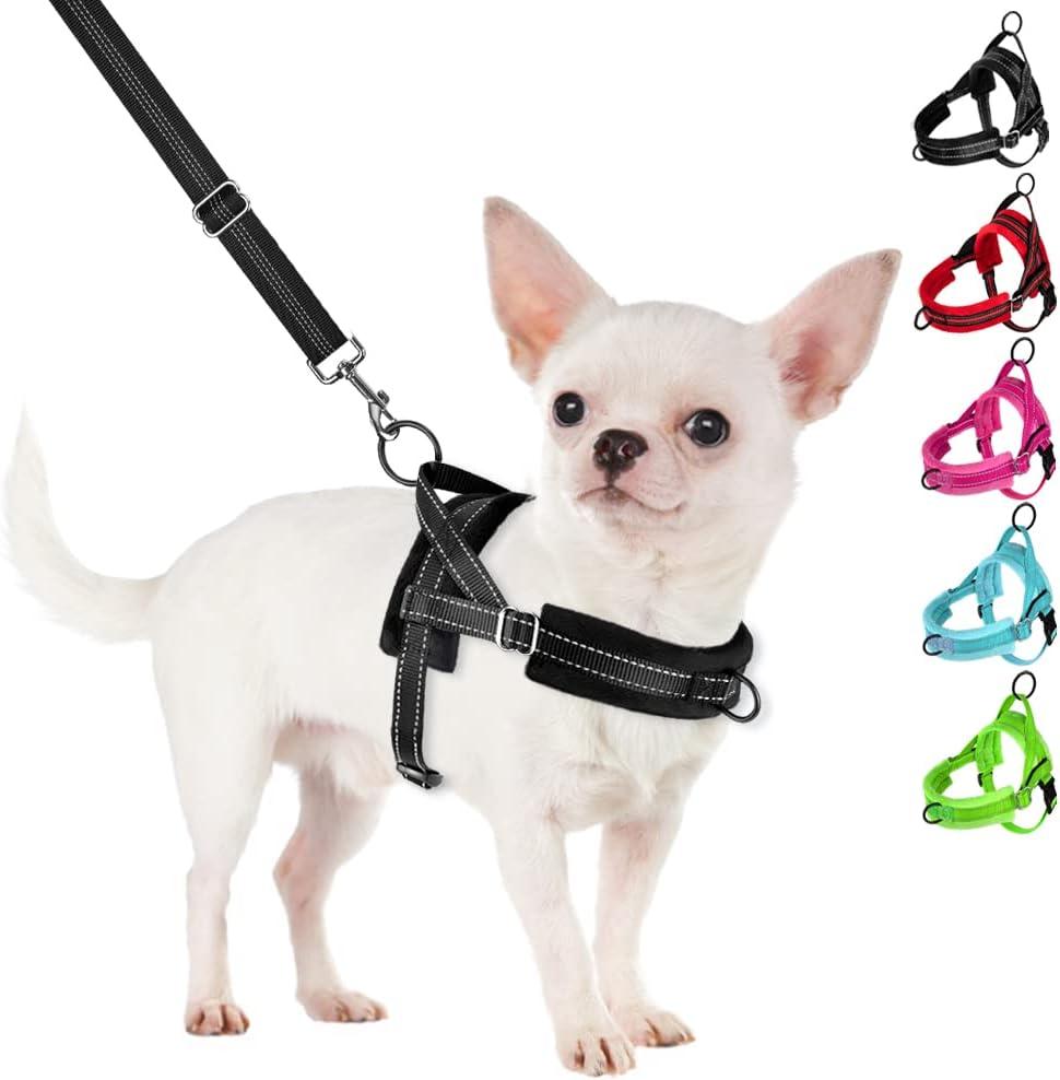 SlowTon No Pull Small Dog Harness and Leash Set, Puppy Soft Vest Harness Neck & Chest Adjustable, Reflective Lightweight Harness & Anti-Twist Pet Lead Combo for Small Medium Dogs (Black, XS) (A-Black - With Front Clip)