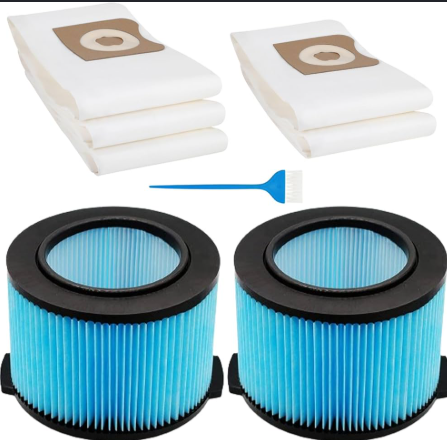 2 Pack VF3500 3-Layer Fine Dust Cartridge Filter + 5 Pack VF3501 2-Layer High Efficiency Vacuum Filter Bags, compatible with Ridgid 3 to 4.5 Gallon Wet/Dry Vacs