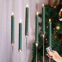 Eywamage Green Spiral Flameless Taper Candles with Remote, Flickering Battery LED Wax Candlesticks Set of 6