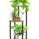 Oppro 3 Tier Corner Plant Stand Indoor, Metal Wood Flower Pot Holder Shelf, Multiple Display Rack Square Table for Living Room Bedroom Orchid Outdoor Balcony Garden Patio, Modern Black & Rustic Brown
