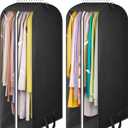 KIMBORA 10" Gusseted Clear Garment Bags for Hanging Clothes Storage, 43" Suit Bags for Closet Storage with Handles, Garment Covers for Coats, Jackets, Sweaters (2 Packs, Black)