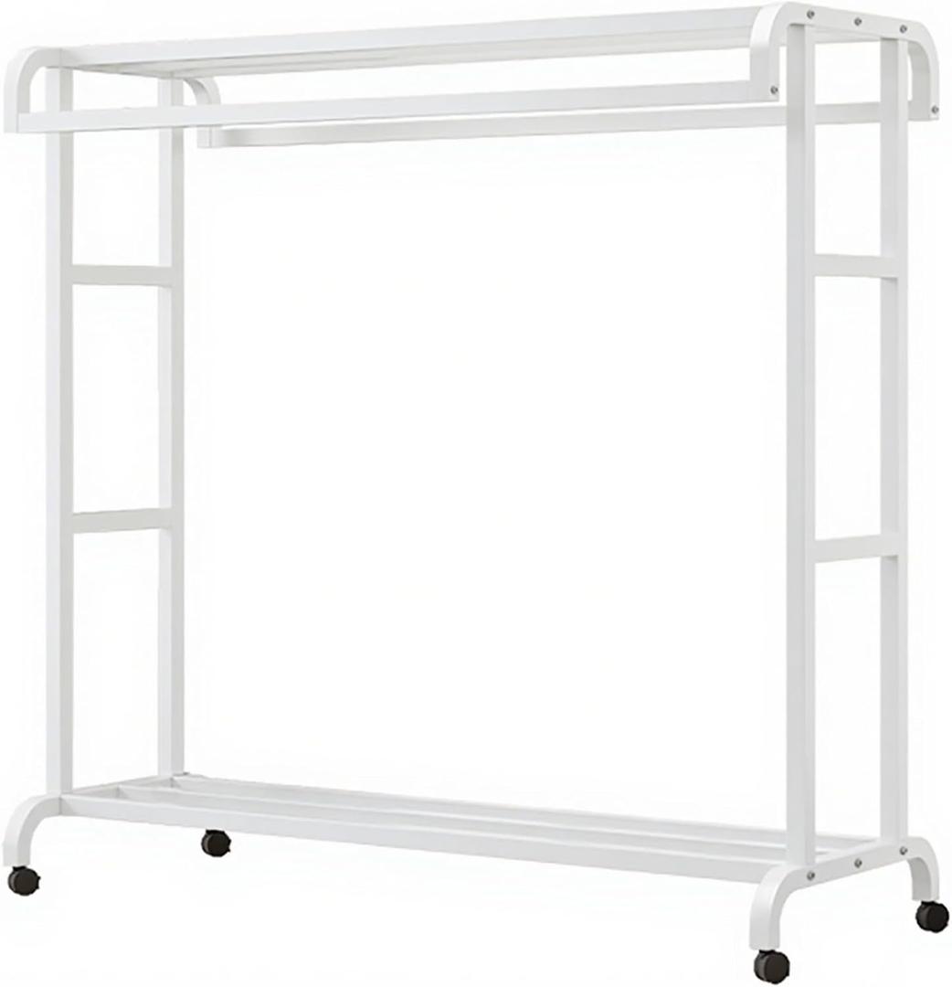 Double Rods Clothes Rack,Clothing Racks for Hanging Clothes,Metal Garment Racks,Portable Hanger Rack,Bottom Storage,for Bedroom,Cloakroom,Laundry Room(White,60cm/23.6in)