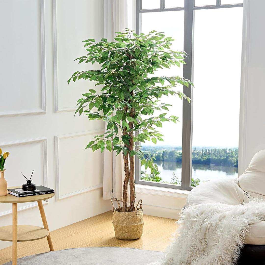 VECELO Artificial Ficus Tree with Sturdy Nursery Pot, 5FT Faux Silk Plant for Indoor Outdoor Home Garden Decor, 1 Pack