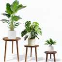 3-Pack Wood Plant Stands Indoor, Mid-Century Modern Plant Stool for 6-12 Inch Pots, Tall Single Corner Wooden Planter Table for Multiple Plants, Living Room, Balcony, and Office