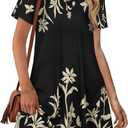 CHICGAL Summer Dresses for Women V Neck Short Sleeve Casual Loose T Shirt Sundress Beach Cover Ups with Pockets (XX-Large, Black Floral)