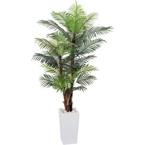 Artificial Palm Tree 7FT, Fake Tree with Realistic Fiber Trunks and White Tall Planter, Faux Tropical Areca Floor Plant in Pot, Artificial Silk Plant for Home Decor Office Decor Indoor (6in)