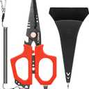 SAMSFX 6.5" Pro Fishing Shears Dual Serrated Blades, Fishing Braided Line Scissors with Titanium Coating, Non-Slip Grip & Multifunction Tool, Includes Hard Molded Locking Sheath & Coiled Lanyard