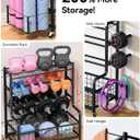 4 Tiers Large Capacity Dumbbell Rack [Thickened High-Strength Steel] Home Gym Storage for Dumbbells Kettlebells Yoga Mat and Balls, All in One Workout Storage Rack with Wheels and Hooks