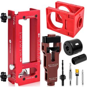 Door Hinge Jig, Aluminum Alloy Door Hinge Template Kit for Router, Adjustable Mortise Jig Fits Door Hinges from 2.5" to 5" Length, 1/4" R, 5/8" R, Square Corner (with Door Lock and Latch Kit)