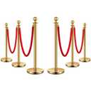 VIVOHOME Stainless Steel Stanchion Post Queue 6PCS Pole w/ 4 Red Velvet Ropes, Crowd Control Barriers w/Fillable Base for High-end Venues, Museums, Party Supplies (6 Pieces, Golden) (37.4"(H)x5 Ft(L))