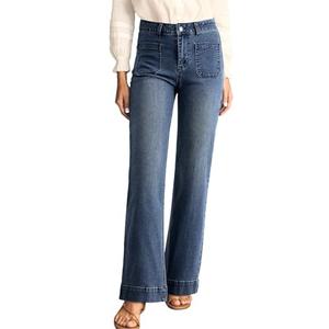 Astylish Jeans for Women Trendy Wide Leg High Waist Stretchy Straight Leg Jeans Loose Denim Pants with Pocket Size 10 Blue