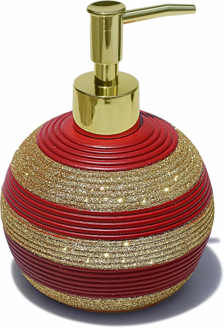 LUANT Bathroom Resin Lotion Soap Dispenser Pump- Perfect for Kitchen Countertops, Decorated for Chrismas, Red and Gold