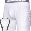 COOLOMG Youth Boys Sliding Shorts with Athletic Cup Compression Shorts for Baseball Football Lacrosse (Medium, White)